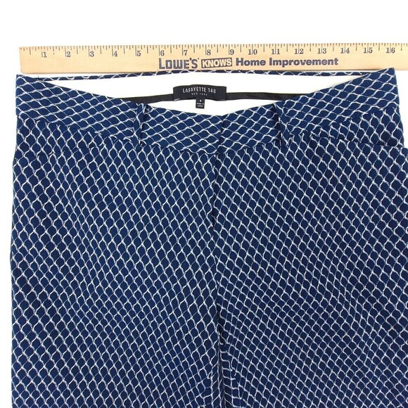 LAFAYETTE 148 Tailored Slim Leg Mid Rise Trouser Dress Pant Navy Print Womens 4 - Picture 2 of 8